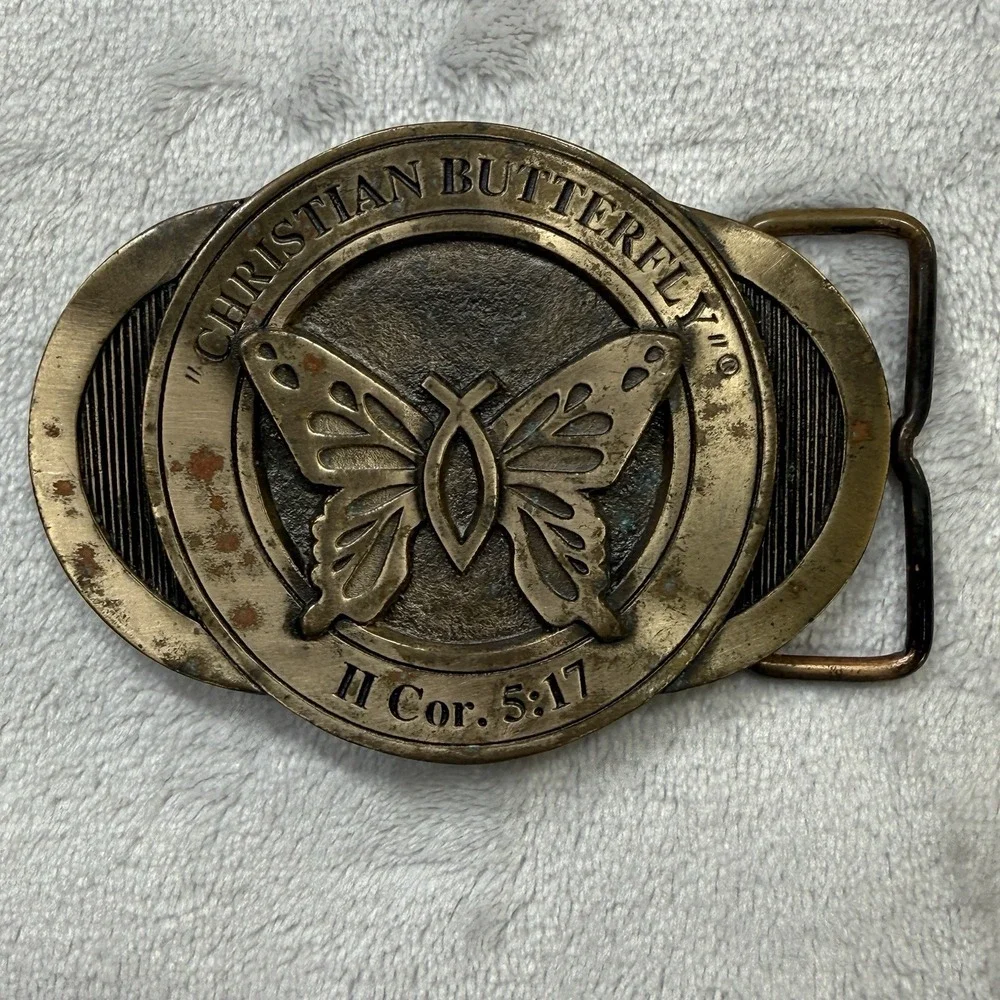 Christian 2 Cor 5:17 Bible Verse Vintage Belt Buckle Scripture Butterfly Limited